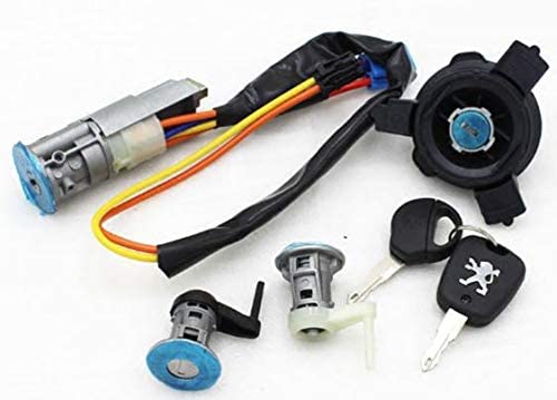 Ignition Lock Cylinder +2 Door Lock Cylinder + Fuel Tank Cap Lock Cylinder Set Fits Peugeot 206 09-1998->03-2009 206 Cc 10-2000->03-2007 WITHOUT Anti-theft chip